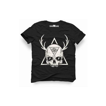 Tshirthane Skull Triangle Geyik Siyah Erkek Tshirt