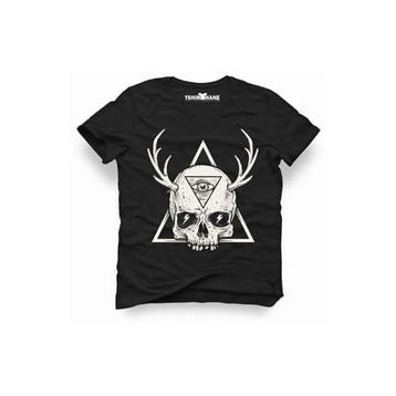 Tshirthane Skull Triangle Geyik Siyah Erkek Tshirt