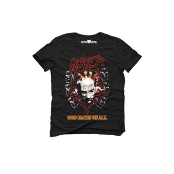 Tshirthane Slayer God Hates Us All Rock Metal Müzik Baskılı Dar Kesim Slim Fit Erkek T-shirt