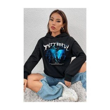 Tshirthane Unisex Blue Butterfly Baskılı Sweatshirt