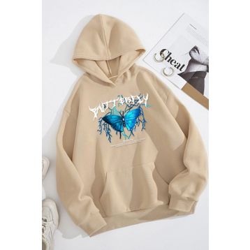 Tshirthane Unisex Blue Butterfly Baskılı Sweatshirt