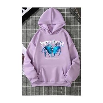 Tshirthane Unisex Blue Butterfly Baskılı Sweatshirt