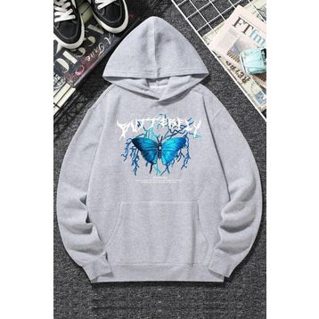 Tshirthane Unisex Blue Butterfly Baskılı Sweatshirt