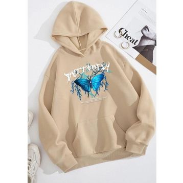 Tshirthane Unisex Blue Butterfly Baskılı Sweatshirt