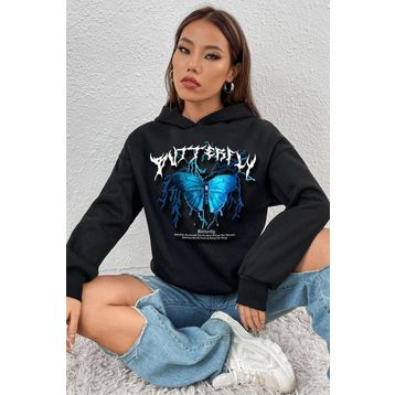 Tshirthane Unisex Blue Butterfly Baskılı Sweatshirt