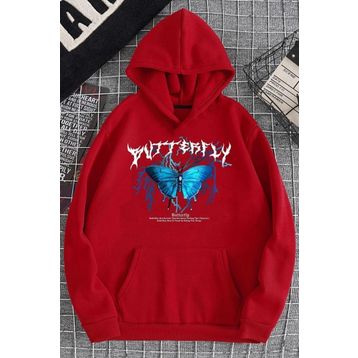 Tshirthane Unisex Blue Butterfly Baskılı Sweatshirt