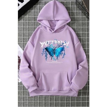 Tshirthane Unisex Blue Butterfly Baskılı Sweatshirt