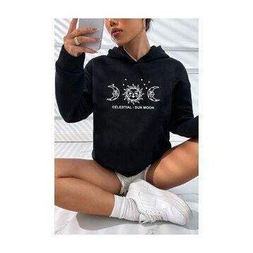Tshirthane Unisex Celestial Sun Moon Baskılı Sweatshirt