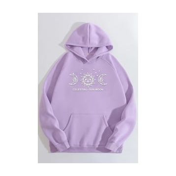 Tshirthane Unisex Celestial Sun Moon Baskılı Sweatshirt