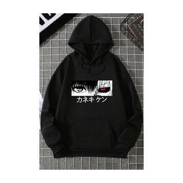 Tshirthane Unisex Ken Kaneki Baskılı Kapüşonlu Sweatshirt