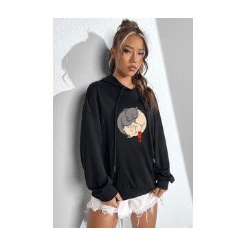 Tshirthane Unisex Yin Yang Cats Baskılı Sweatshirt