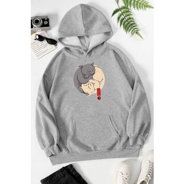 Tshirthane Unisex Yin Yang Cats Baskılı Sweatshirt