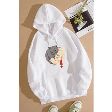 Tshirthane Unisex Yin Yang Cats Baskılı Sweatshirt
