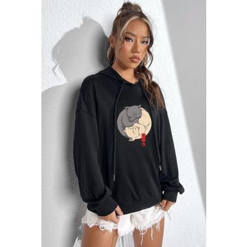 Tshirthane Unisex Yin Yang Cats Baskılı Sweatshirt