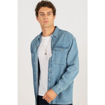 Tudors 1896311977 Oversıze Denim Çift Cep Kapaklı Çıtçıtlı Erkek Kot Gömlek