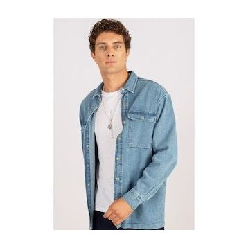 Tudors 1896311977 Oversıze Denim Çift Cep Kapaklı Çıtçıtlı Erkek Kot Gömlek