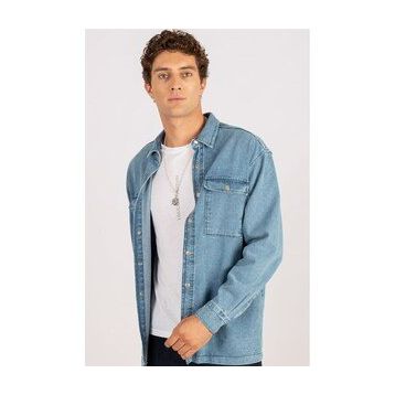 Tudors 1896311977 Oversıze Denim Çift Cep Kapaklı Çıtçıtlı Erkek Kot Gömlek