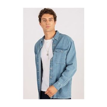Tudors 1896311977 Oversıze Denim Çift Cep Kapaklı Çıtçıtlı Erkek Kot Gömlek