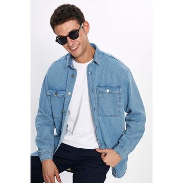 Tudors 1896311977 Oversıze Denim Çift Cep Kapaklı Çıtçıtlı Erkek Kot Gömlek