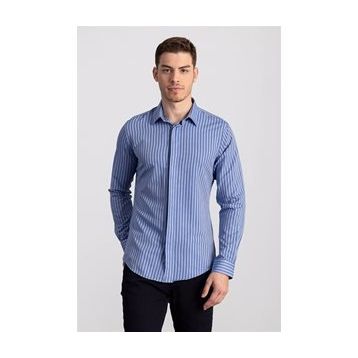 Tudors 2332 Slim Fit Dar Kesim Çizgili Oxford Spor Gömlek