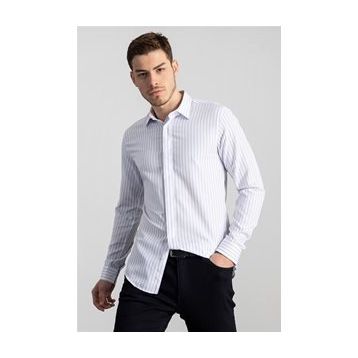 Tudors 2332 Slim Fit Dar Kesim Çizgili Oxford Spor Gömlek