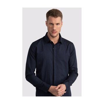 Tudors 2332 Slim Fit Dar Kesim Çizgili Oxford Spor Gömlek