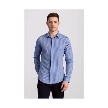 Tudors 2332 Slim Fit Dar Kesim Çizgili Oxford Spor Gömlek