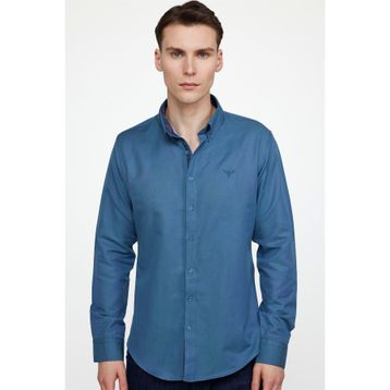 Tudors 27329 Slim Fit Pamuklu Kolay Ütü Düz Erkek Petrol Gömlek