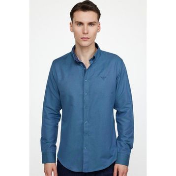 Tudors 27329 Slim Fit Pamuklu Kolay Ütü Düz Erkek Petrol Gömlek