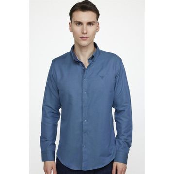 Tudors 27329 Slim Fit Pamuklu Kolay Ütü Düz Erkek Petrol Gömlek
