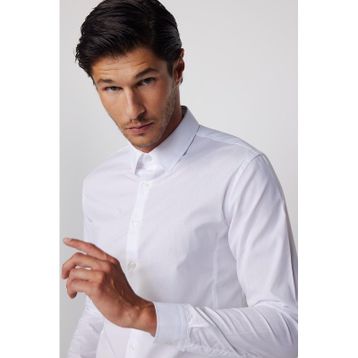 Tudors 28231 Slim Fit Arkadan Pensli Önden Kulplu Düz Trend Beyaz Erkek Gömlek