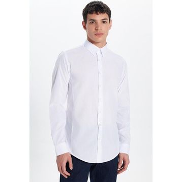 Tudors 28231 Slim Fit Arkadan Pensli Önden Kulplu Düz Trend Beyaz Erkek Gömlek