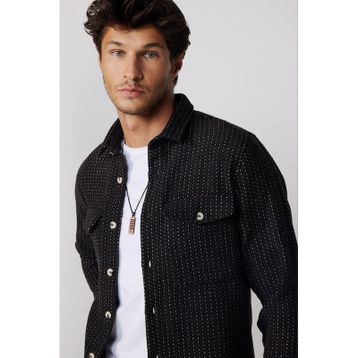 Tudors 28242 Slim Fit Çizgili Kapaklı Çift Cep Erkek Gömlek
