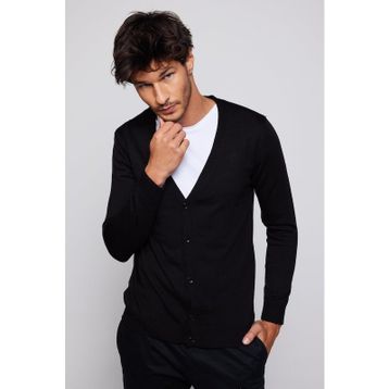 Tudors 28772 Erkek Slim Fit Dar Kesim Düğmeli Düz Tüylenmeyen Yumuşak Dokulu Siyah Hırka