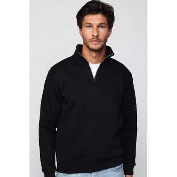 Tudors 29035 Pamuklu Dik Yaka Fermuarlı Siyah Unisex Sweatshirt