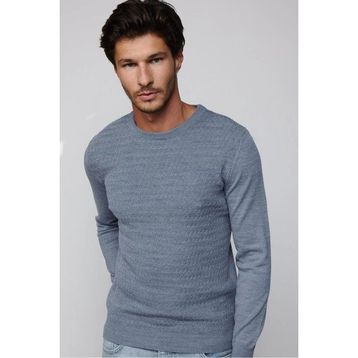 Tudors 29574 Slim Fit Bisiklet Yaka Kendinden Desenli İndigo Erkek Triko Kazak