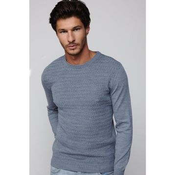Tudors 29574 Slim Fit Bisiklet Yaka Kendinden Desenli İndigo Erkek Triko Kazak