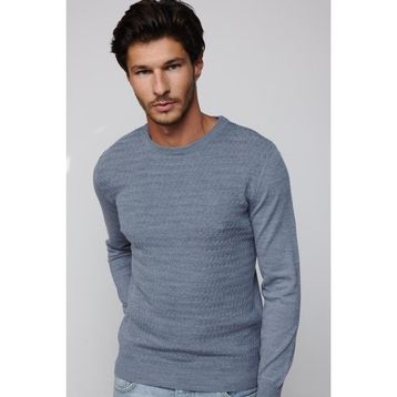 Tudors 29574 Slim Fit Bisiklet Yaka Kendinden Desenli İndigo Erkek Triko Kazak