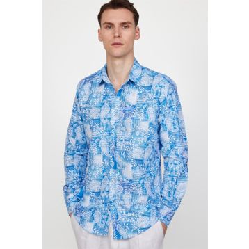 Tudors DR220090-632 Slim Fit Baskılı Desenli Mavi Erkek Gömlek