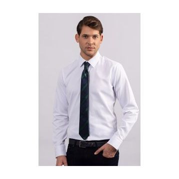 Tudors Modern Slim Fit Kendinden Desenli Düz Beyaz Gömlek