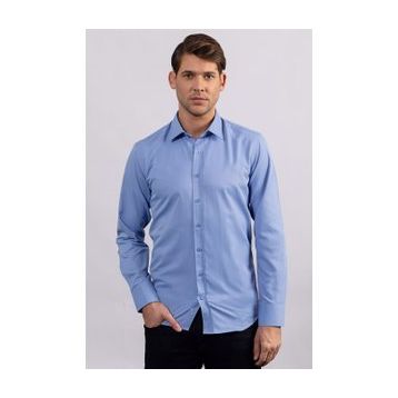 Tudors Modern Slim Fit Kendinden Desenli Düz Beyaz Gömlek