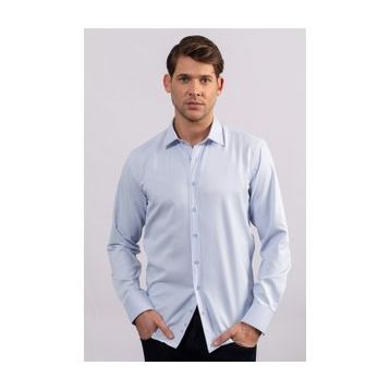 Tudors Modern Slim Fit Kendinden Desenli Düz Beyaz Gömlek