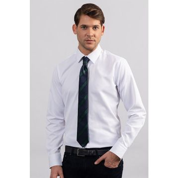 Tudors Modern Slim Fit Kendinden Desenli Düz Beyaz Gömlek