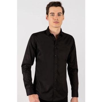 Tudors Slim Fit Dar Kesim Düz Saten Erkek Gömlek