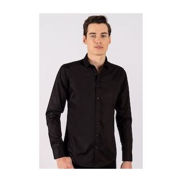 Tudors Slim Fit Dar Kesim Düz Saten Erkek Gömlek