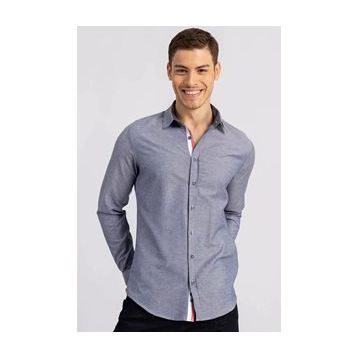 Tudors Slim Fit Dar Kesim Düz Spor Erkek Gömlek