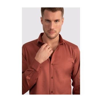 Tudors Slim Fit Dar Kesim Likralı Düz Saten Erkek Gömlek