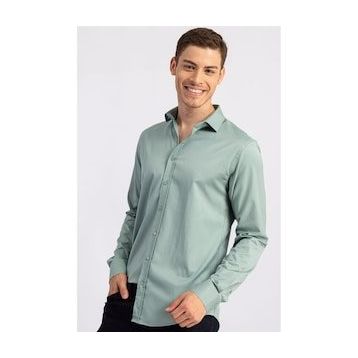 Tudors Slim Fit Dar Kesim Likralı Düz Saten Erkek Gömlek
