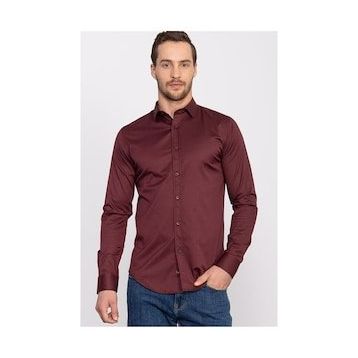 Tudors Slim Fit Dar Kesim Likralı Düz Saten Erkek Gömlek