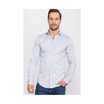Tudors Slim Fit Dar Kesim Likralı Düz Saten Erkek Gömlek
